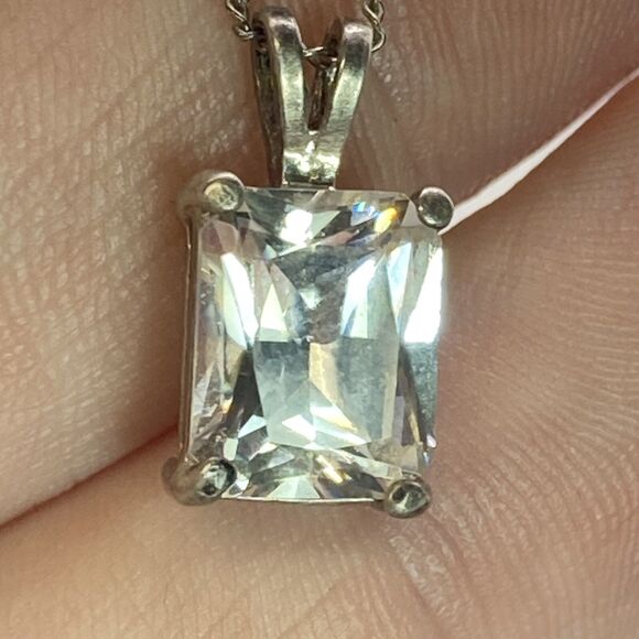 Vintage Sterling Silver Ring And Necklace Set Clear Glass Size 7 Elegant Classic - Picture 8 of 12